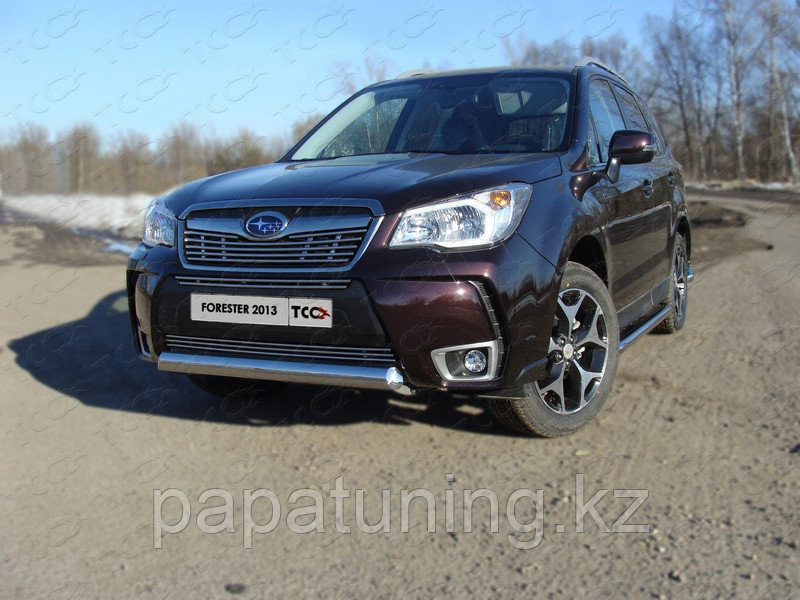 Защита передняя (овальная короткая) 75х42 мм ТСС для Subaru Forester (SJ) 2013-2015, фото 1