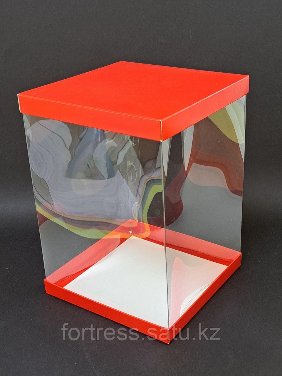 Коробка 18*18*25см с прозрачным боком и дном + крышка из картона, красная - фото 2 - id-p108625211