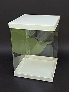 Коробка 18*18*25см с прозрачным боком и дном + крышка из картона белая