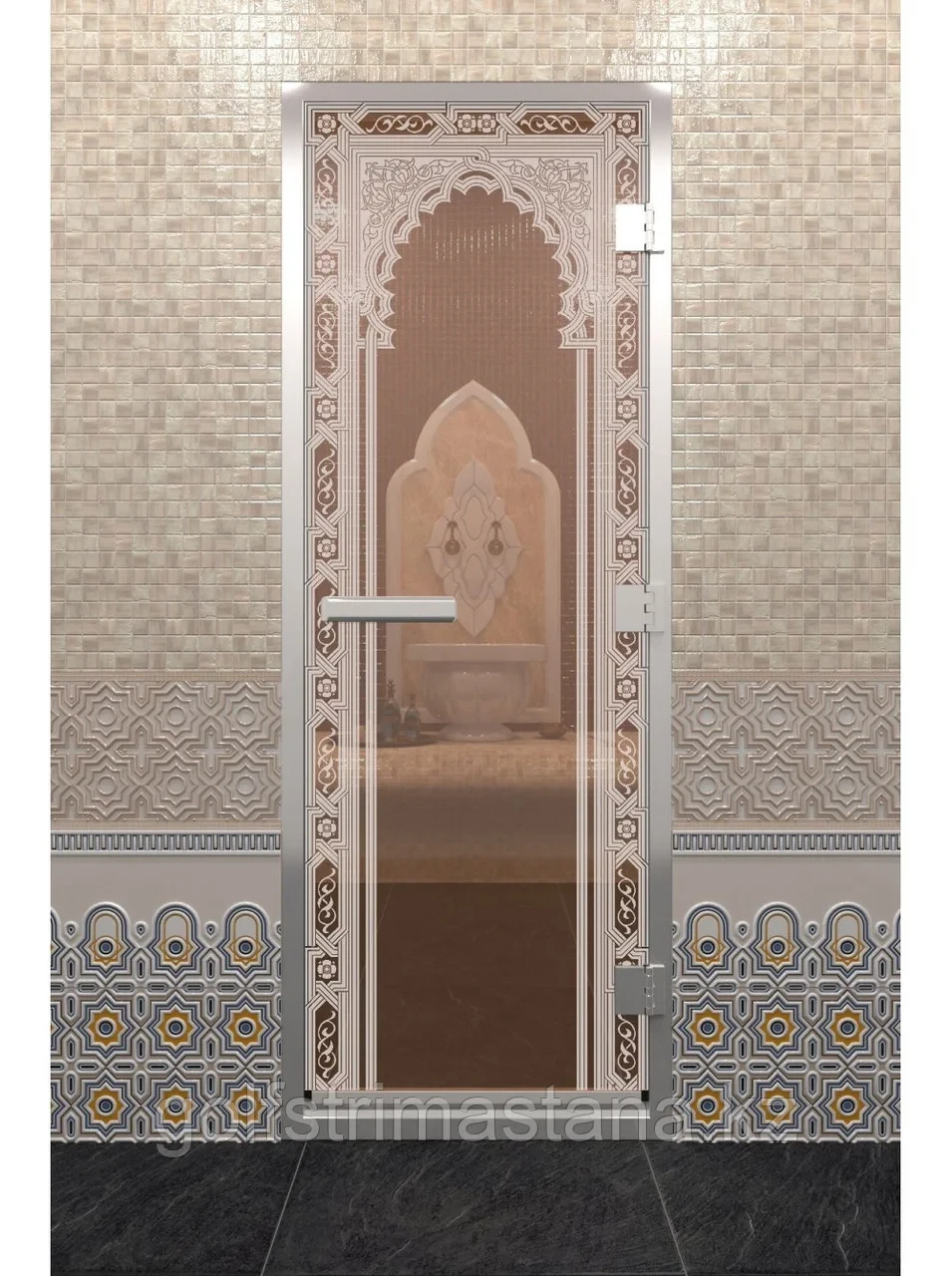 Дверь для хамам восточная арка бронза матовая