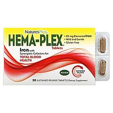 Nature's Plus, Hema-Plex Железо 30 таблеток с длительным высвобождением