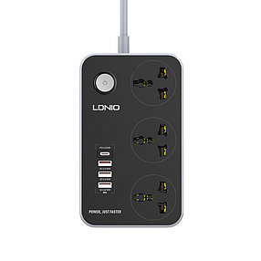 Сетевой фильтр LDNIO Universal SC3412 3 розетки 1*USB-C 12V-1.67A 3*USB 5V/3.4A Портов 2м, фото 2