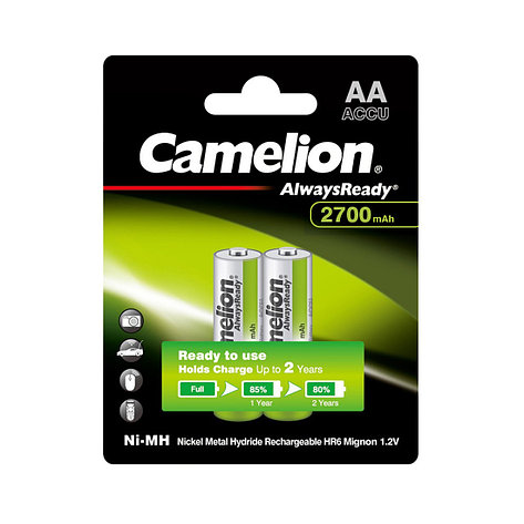 Аккумулятор CAMELION AlwaysReady Ni-MH Rechargeable NH-AA2700ARBP2 2 шт. в блистере, фото 2