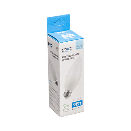 Эл. лампа светодиодная SVC LED C35-9W-E27-6500K, Холодный, фото 2