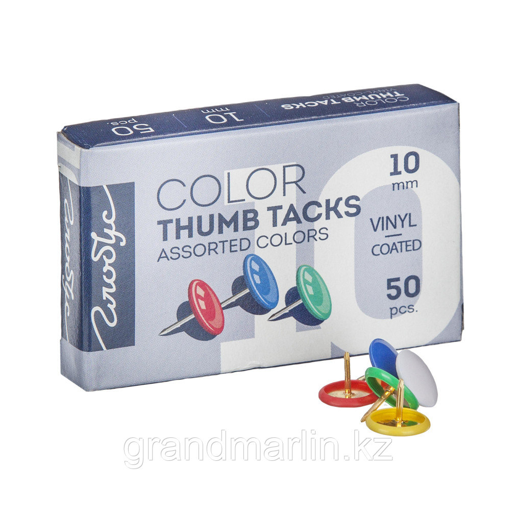 Кнопки канцелярские/гвоздики Globus, цветные, виниловое покрытие, 10мм ...