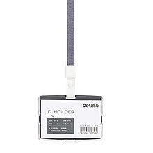 Бейдж защитный Deli, 54*85мм, для ID карточки, серый с клипом, на сером шнурке