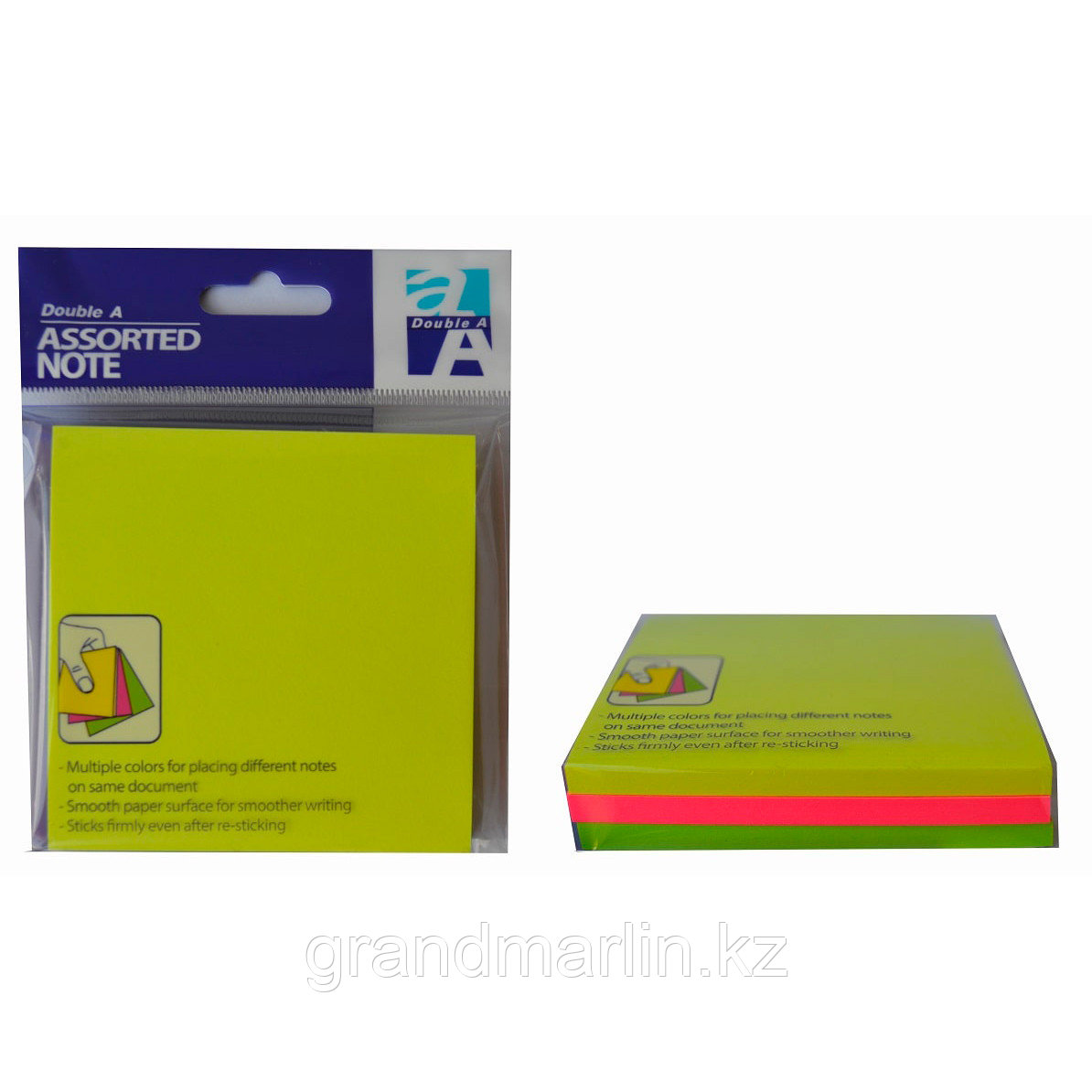 Бумага для заметок клейкая Double A AN18326-EN 76*76мм, 150 л, 3 цвета неон, фото 1