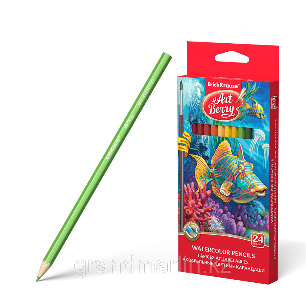 Акварельные карандаши шестигранные ArtBerry® 24 цвета с кисточкой - фото 1 - id-p107474509