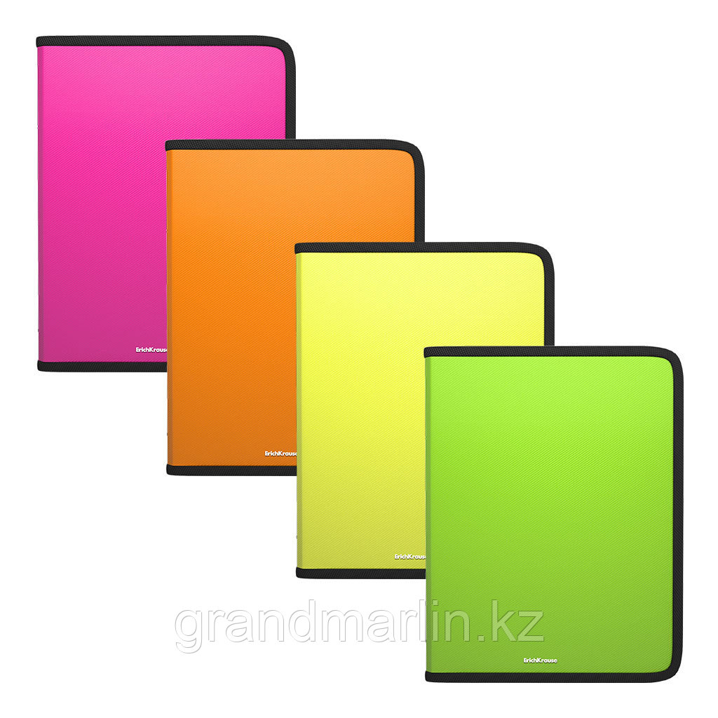 Папка на молнии пластиковая ErichKrause® Glance Neon, A5+, ассорти (в пакете по 4 шт.)
