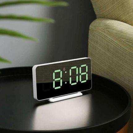 Часы-термометр настольные/настенные электронные iClock Smart Alarm с зеркальным LED-дисплеем (Зеленый), фото 1