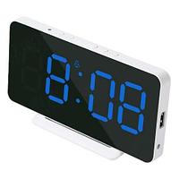 Часы-термометр настольные/настенные электронные iClock Smart Alarm с зеркальным LED-дисплеем (Синий)