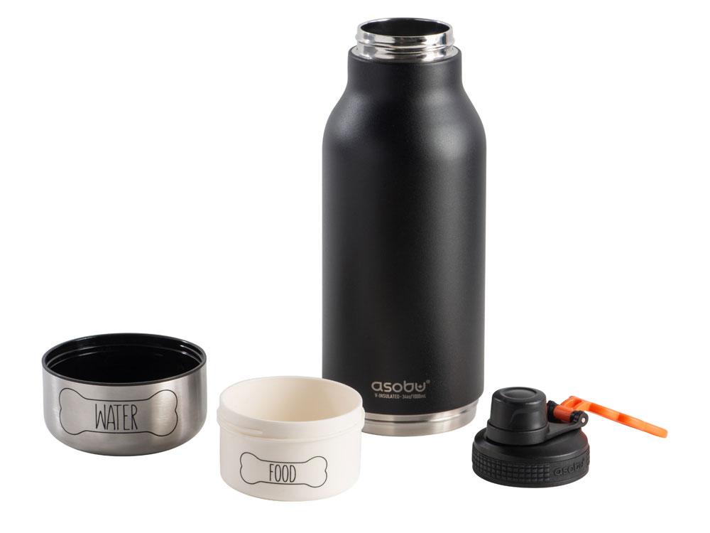 Вакуумный термос Buddy 3-в-1 со съемными мисками для питомцев, 1000 мл, черный - фото 1 - id-p127296744