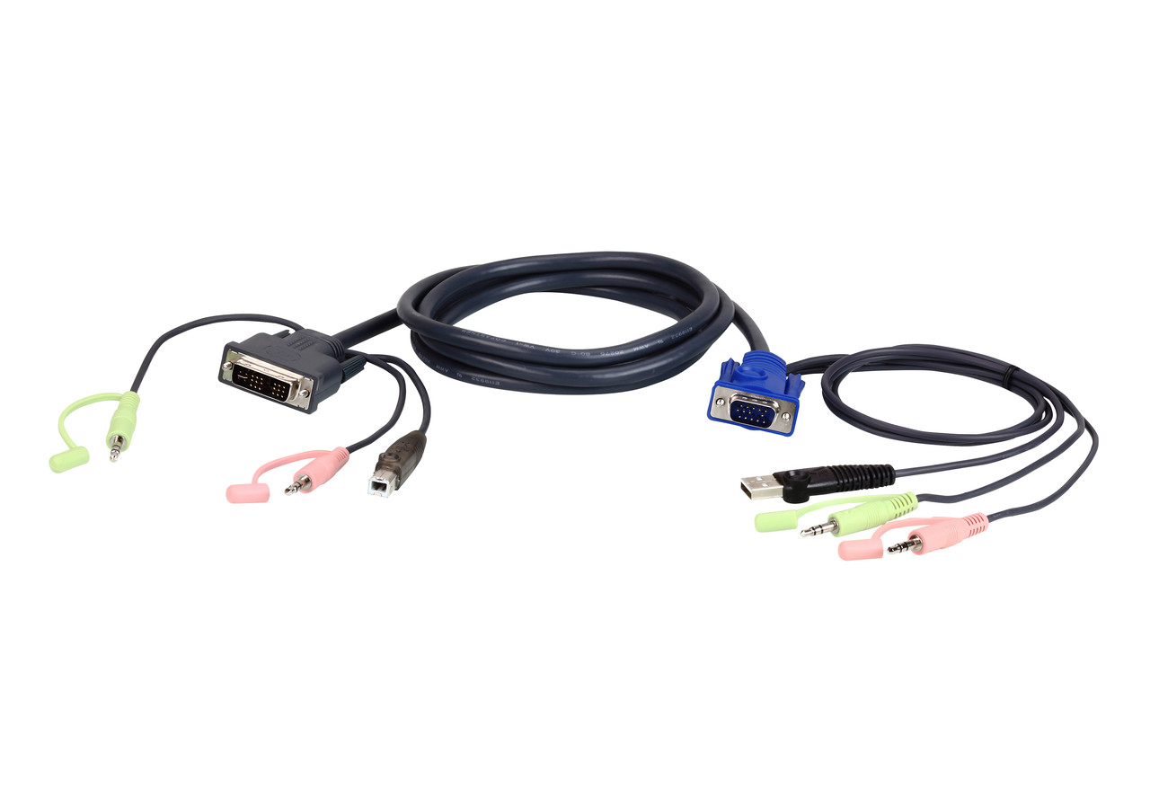 КВМ-кабель с интерфейсами передачи звука, USB, VGA - DVI-A (1.8м)  2L-7DX2U ATEN