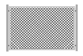 Ограждение из сетчатых панелей из плетенной сетки с квадратными ячейками и металлическими стойками тип 1ПМ
