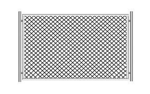 Ограждение из сетчатых панелей из плетенной сетки с квадратными  ячейками, с металлическими стойками тип 1ПМ