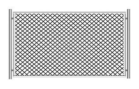 Ограждение из сетчатых панелей из плетенной сетки с квадратными ячейками и металлическими стойками тип 1ПМ