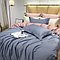 Комплект сатинового постельного белья king-size  двуспальный однотонный с контрастным отворотом и простынью, фото 3