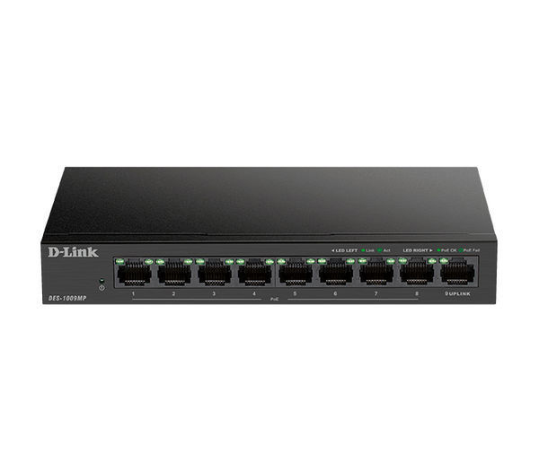 D-Link DES-1009MP/A1A Неуправляемый коммутатор с 8 портами (8 портов РоЕ 802.3af/at, PoE-бюджет 117 - фото 2 - id-p108674292