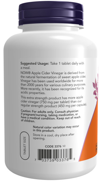 Бад Apple Cider Vinegar 750 mg, 180 tab, NOW - фото 3 - id-p108642931