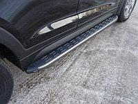 Пороги алюминиевые с пластиковой накладкой (карбон серые) 1720 мм ТСС для Hyundai Tucson 2018-2021