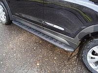 Пороги алюминиевые с пластиковой накладкой (карбон черные) 1720 мм ТСС для Hyundai Tucson 2018-2021