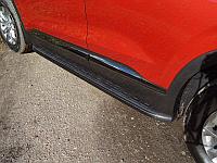 Пороги алюминиевые с пластиковой накладкой (карбон черные) 1820 мм ТСС для Hyundai Santa Fe (TM) 2018-2020