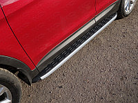 Пороги алюминиевые с пластиковой накладкой (карбон серебро)1820 мм ТСС для Hyundai Santa Fe Premium (DM)