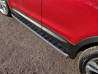 Пороги алюминиевые с пластиковой накладкой (карбон серые)1820 мм ТСС для Hyundai Santa Fe Premium (DM)