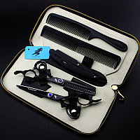 Ножницы Freelander набор прямые, филировочные 6 (15,24см) плюс 2 расчески и шаветта (черный)