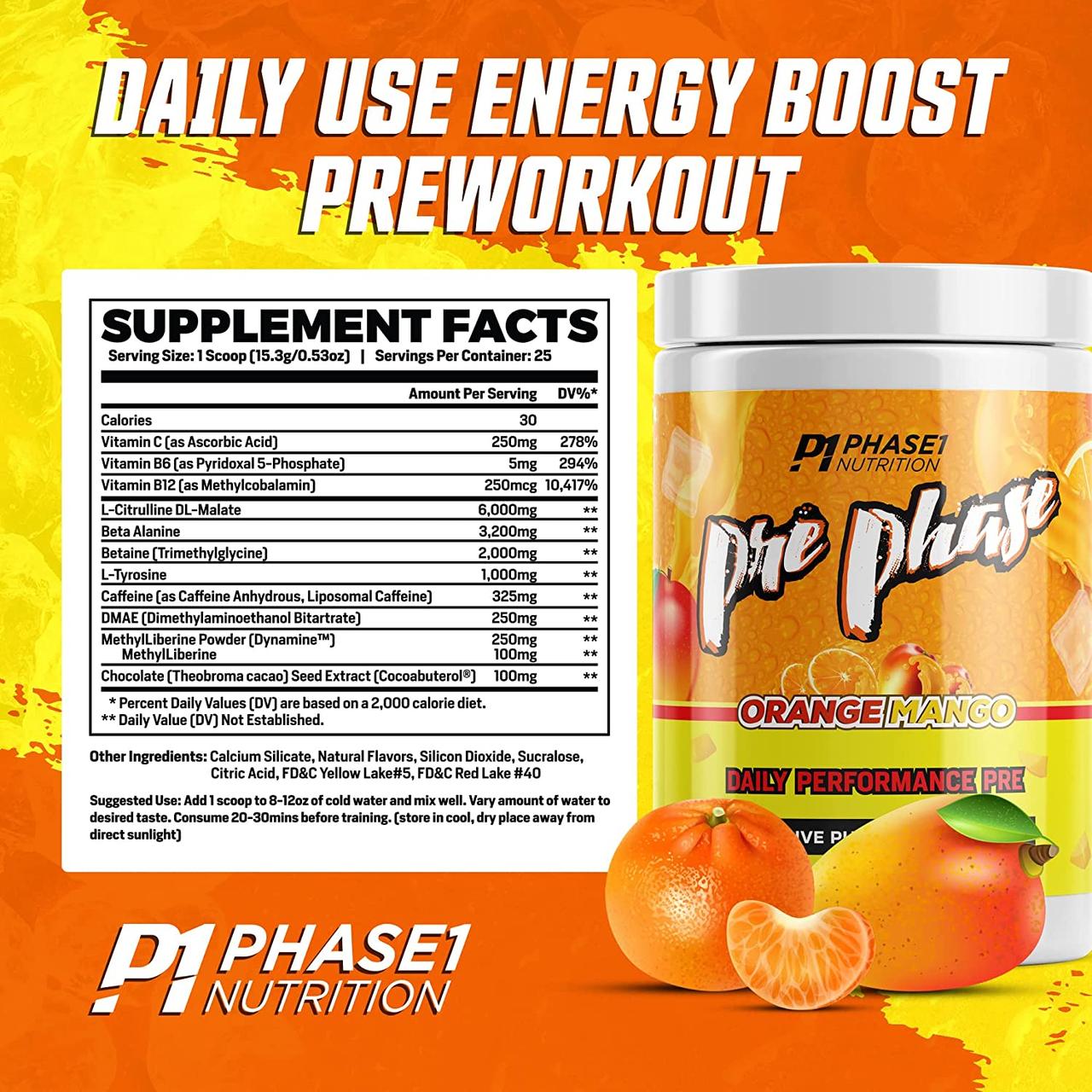 Предтренировочный комплекс Pre-Phase, 25 порций, Phase On Nutrition Orange mango - фото 1 - id-p108696549