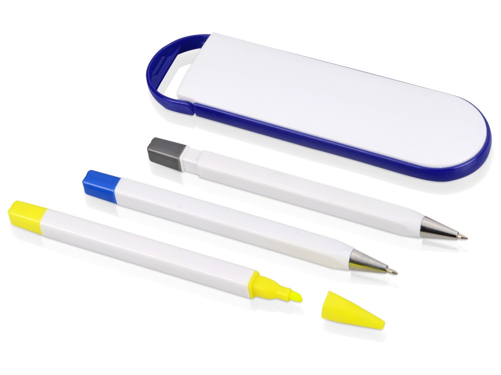 Набор Квартет: ручка шариковая, карандаш и маркер, белый/синий - фото 3 - id-p108712138