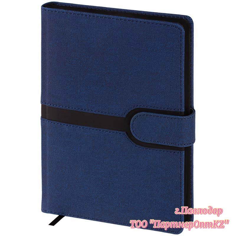 Ежедневник недатир. A5, 160л., кожзам, OfficeSpace "Denim", синий, черный срез 32535
