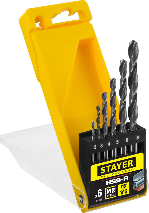 Набор сверл спиральных по металлу STAYER 6 шт. (Ø 2-8 мм), HSS-R (29602-H6_z01)