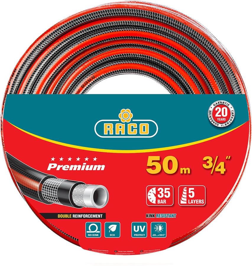 Шланг поливочный PREMIUM, Raco, Ø 3/4" x 50 м, 35 атм., 5-ти слойный, армированный (40300-3/4-50_z01) - фото 1 - id-p108751723