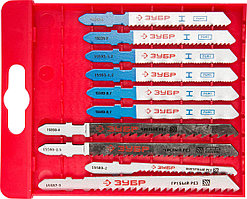 Набор полотен для эл/лобзика ЗУБР по дереву и металлу EU-хвост., пласт.бокс, 10 шт. (15586-H10)