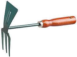 Мотыжка садовая, Grinda, 250 мм, 3 зубца, углеродистая сталь, деревянная ручка, прямое лезвие (8-421235_z01)