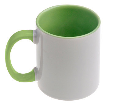Кружка белая с цветной заливкой с зеленой ручкой, фото 1