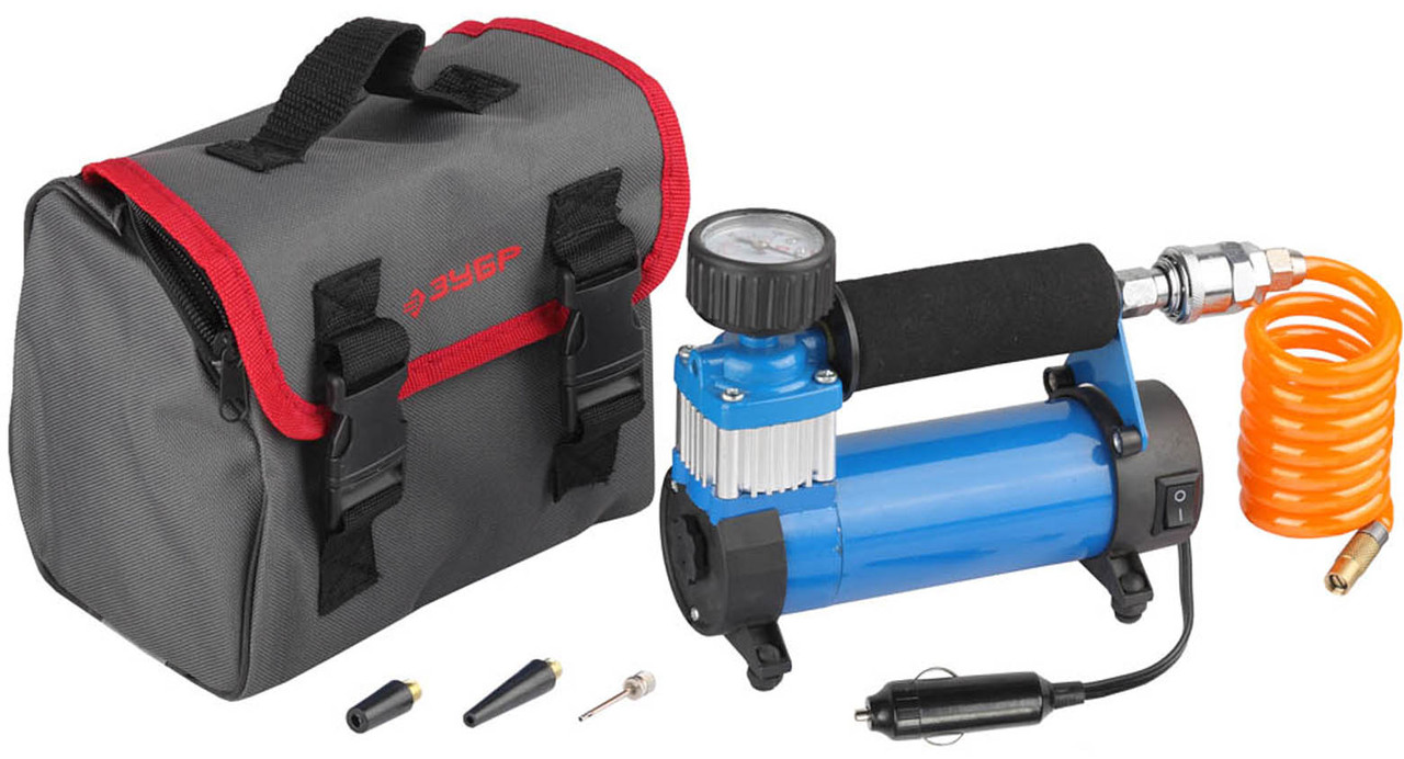 Компрессор автомобильный ЗУБР, 7 атм, провод 3 м, шланг 1 м, 3 насадки (61125), фото 1