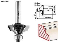Фреза кромочная калевочная №3, ЗУБР 31.7 x 13 мм, радиус 4 мм, по дереву (28786-31.7)