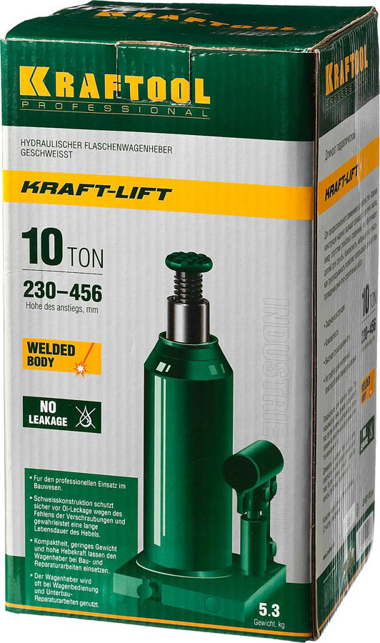 Домкрат бутылочный Kraftool, 10 т., 230-456 мм, серия "Kraft-Lift" (43462-10_z01) - фото 6 - id-p108751057