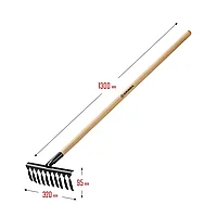 Грабли садовые с деревянным черенком, GRINDA 10 витых зубьев (39581-10)