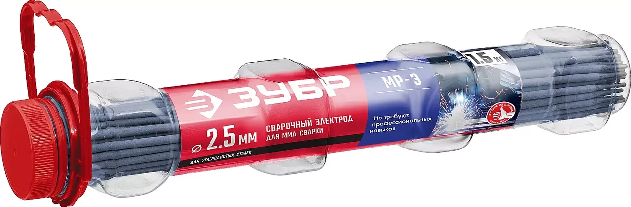 Электрод сварочный МР-3, ЗУБР, с рутиловым покрытием, для ММА сварки, d 2,5 х 350 мм, 1,5 кг (40011-2.5)