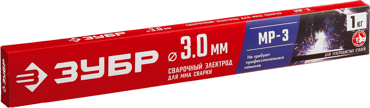 Электрод сварочный МР-3, ЗУБР, с рутиловым покрытием, для ММА сварки, d 3.0 х 350 мм, 1 кг (40011-3.0)