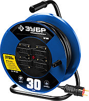 Удлинитель на катушке, ЗУБР 30 м, 3700Вт, 4 гнезда, КГ, серия "Профессионал" (55080-30)