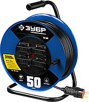Удлинитель на катушке, ЗУБР 50 м, 3700Вт, 4 гнезда, КГ, серия "Профессионал" (55080-50)
