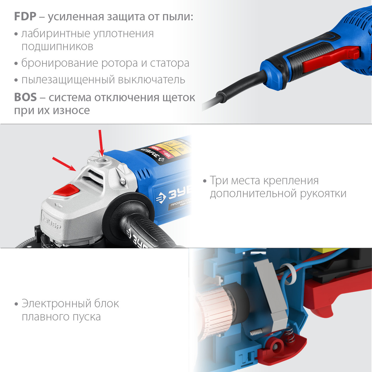 Углошлифовальная машина (болгарка) ЗУБР, 2000 Вт, 180 мм, серия "Профессионал" (УШМ-П180-2000 П) - фото 8 - id-p108756640