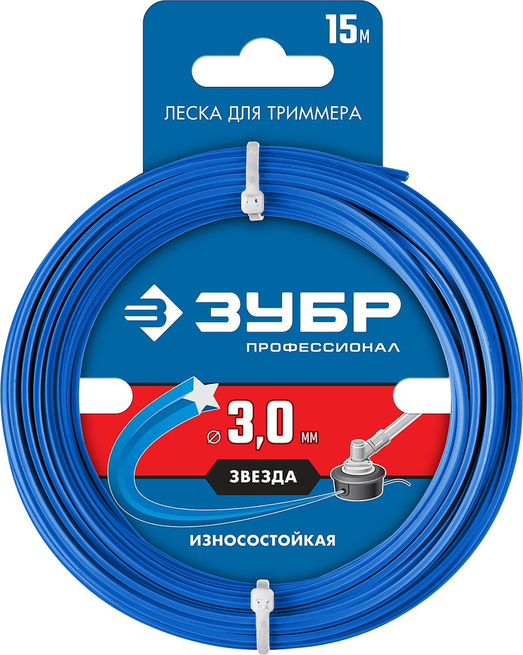 Леска для триммера "звезда", ЗУБР, диаметр 3.0 мм, длина 15 м, серия "Профессионал" (71020-3.0)