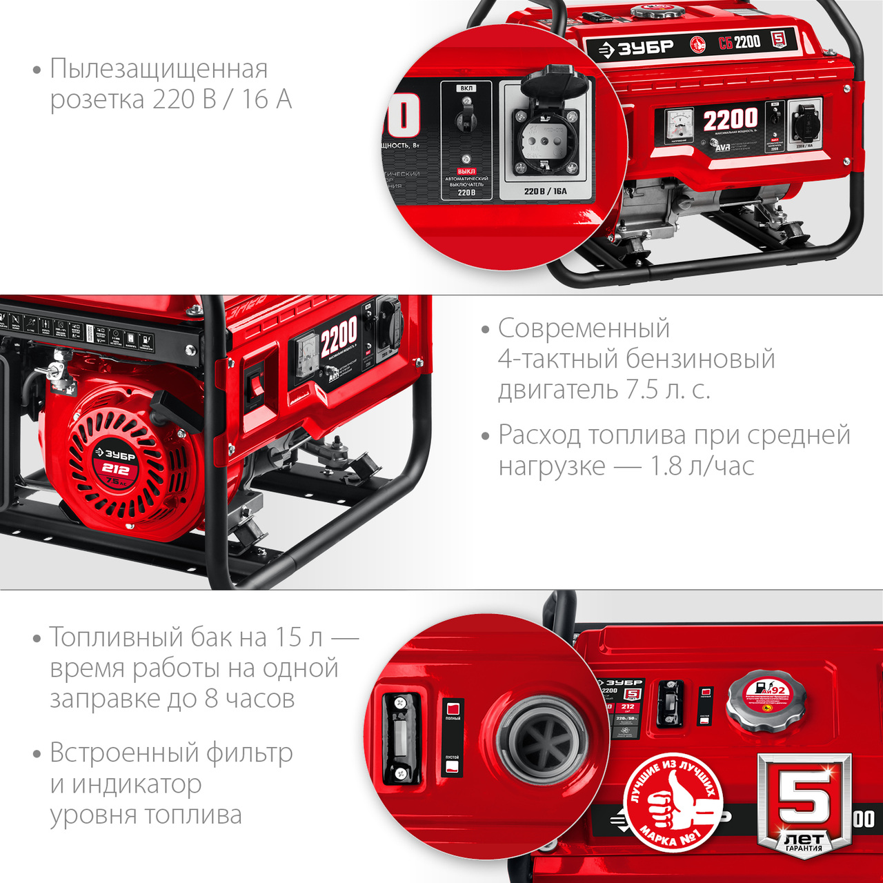Бензиновый генератор ЗУБР 2.2 кВт, серия "Мастер" (СБ-2200) - фото 3 - id-p108755127