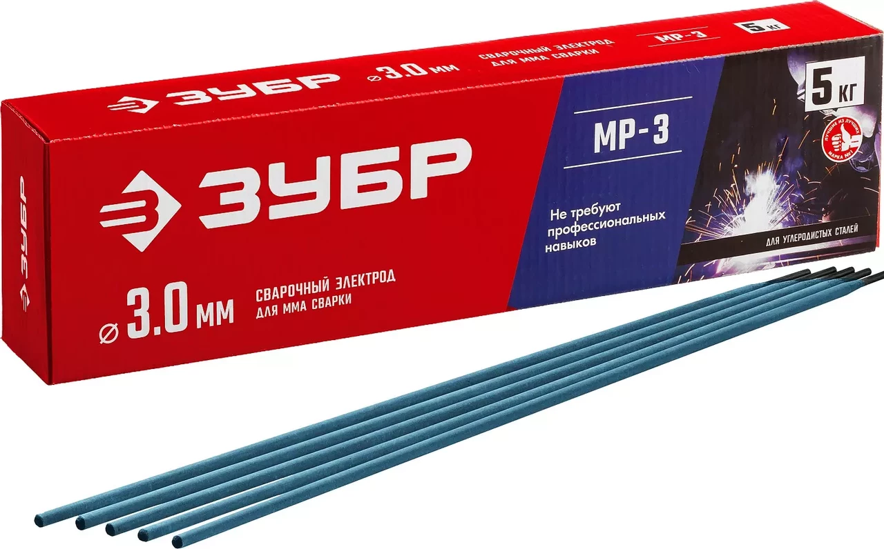 Электрод сварочный с рутиловым покрытием МР-3, ЗУБР Ø 3.0 мм, 5 кг, для ММА сварки, серия "Мастер" (40015-3.0)