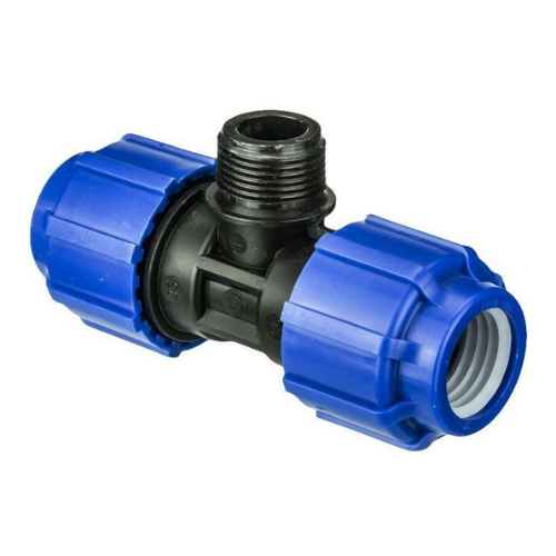 Тройник ПНД с наружной резьбой компрессионный 32x32 мм 3/4 дюйма